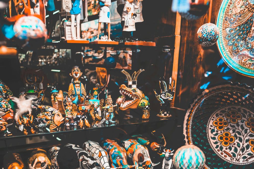 different figurines on display